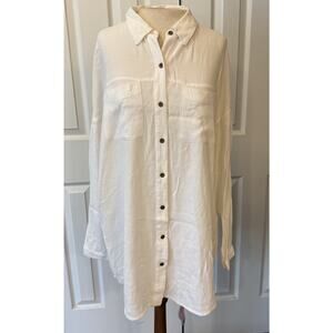 J. Jill Women's Blouse Sz MED White Capsule Minimalist Lagenlook Longer Length